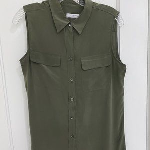 Equipment Sleeveless Silk Shirt Dress Sage Green Size Small